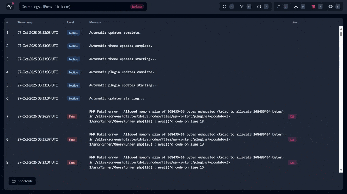 WP Debug Toolkit Log Viewer
