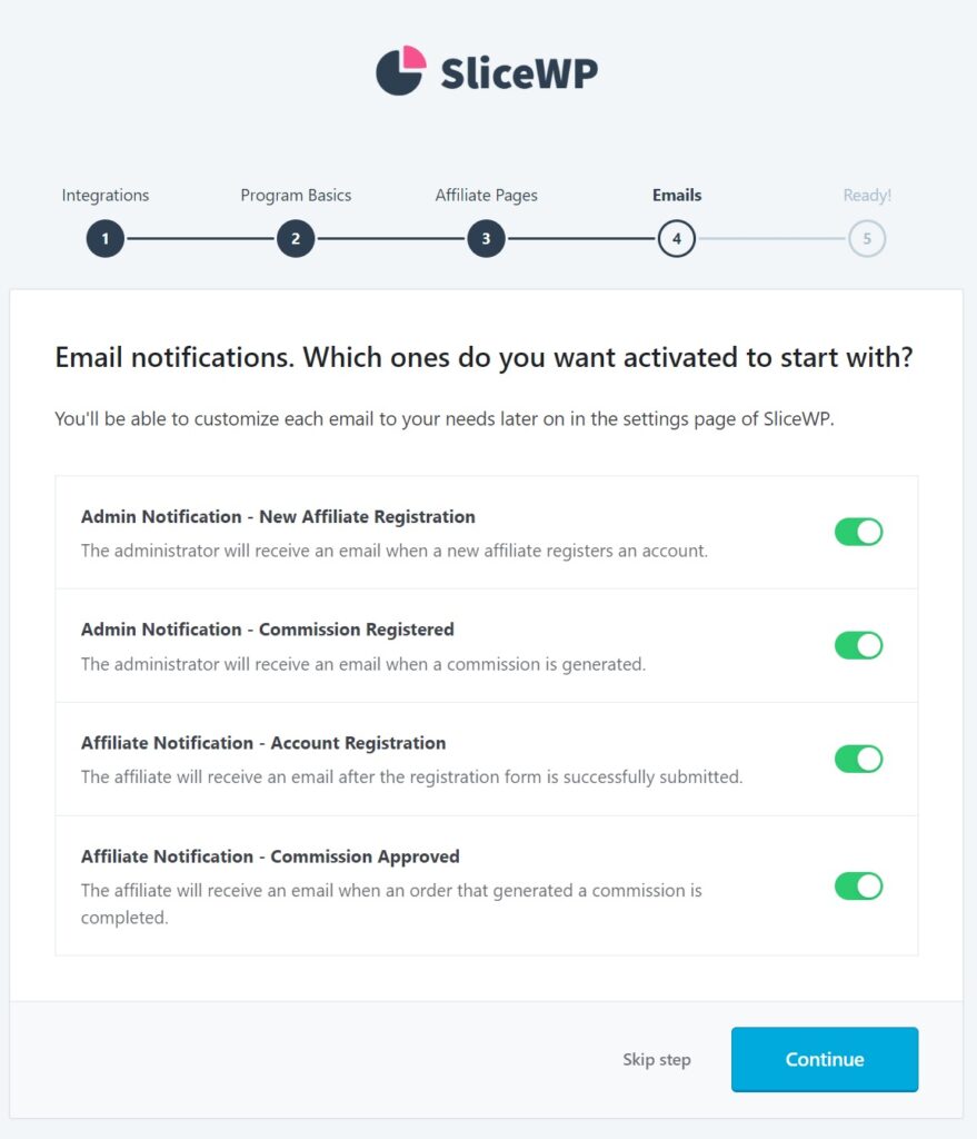 SliceWP Affiliate Emails Page