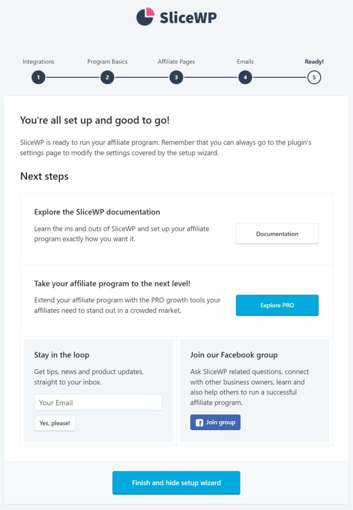 SliceWP Affiliate Finish Setup Wizard