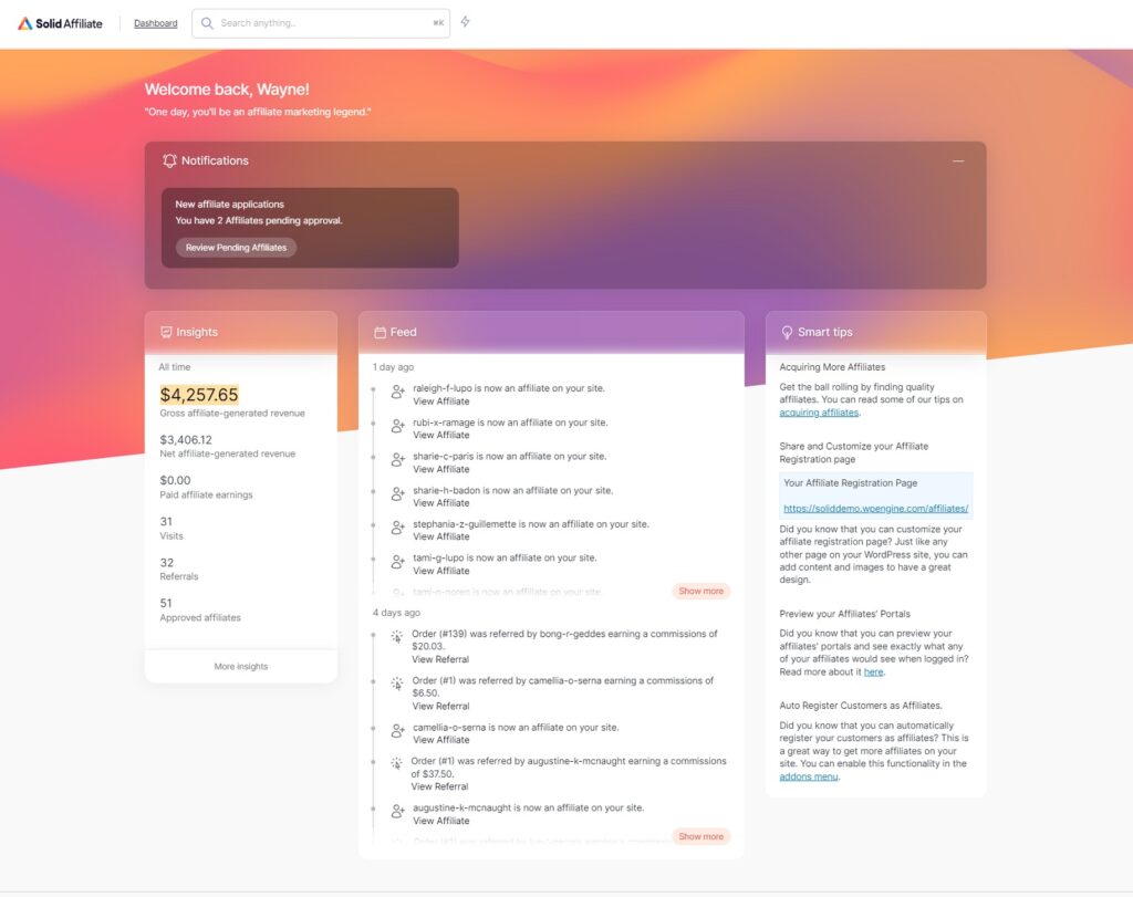 Solid Affiliate Admin Dashboard