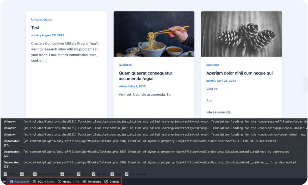 Black Bar WordPress Debug Plugin Interface