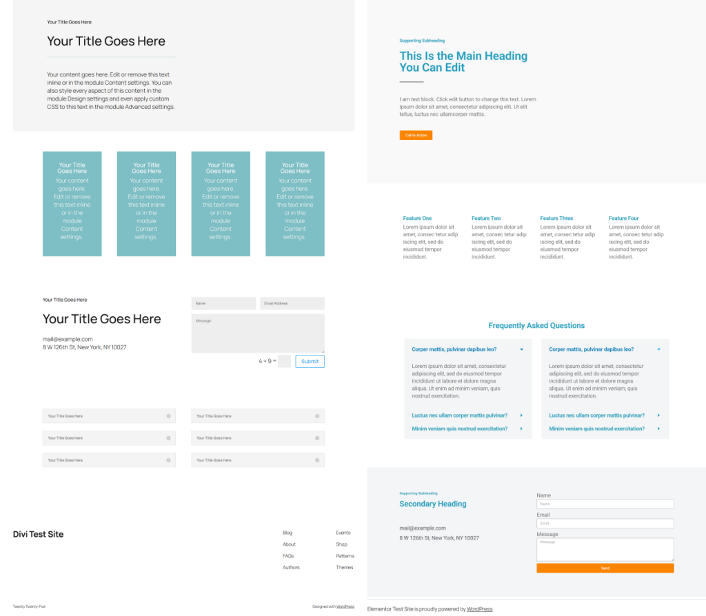 Divi and Elementor custom page