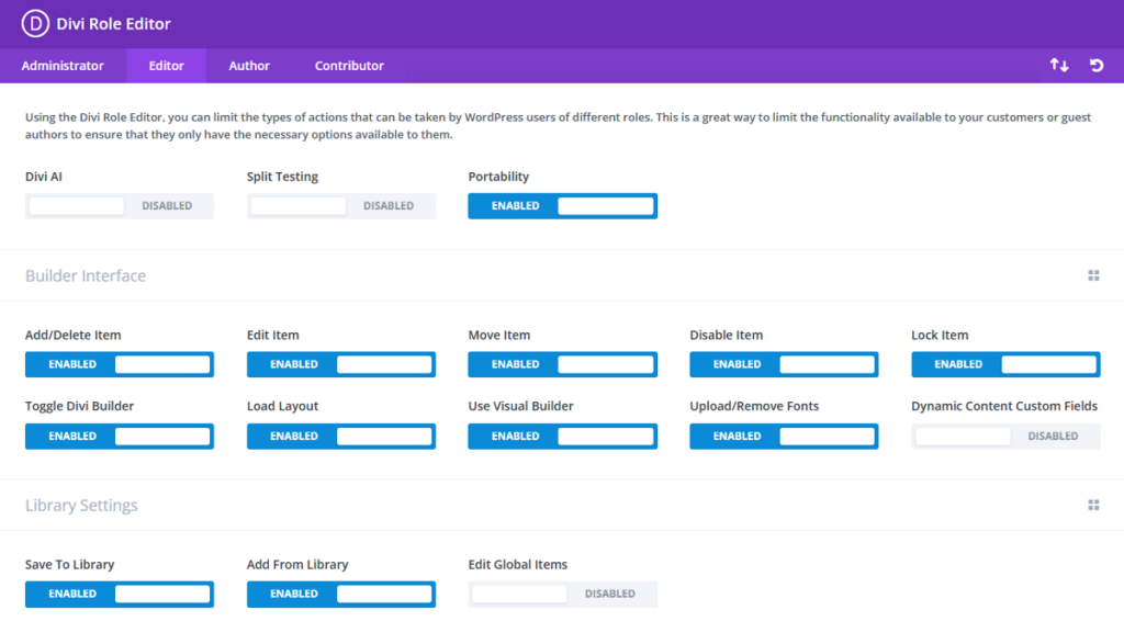 Divi user role permission