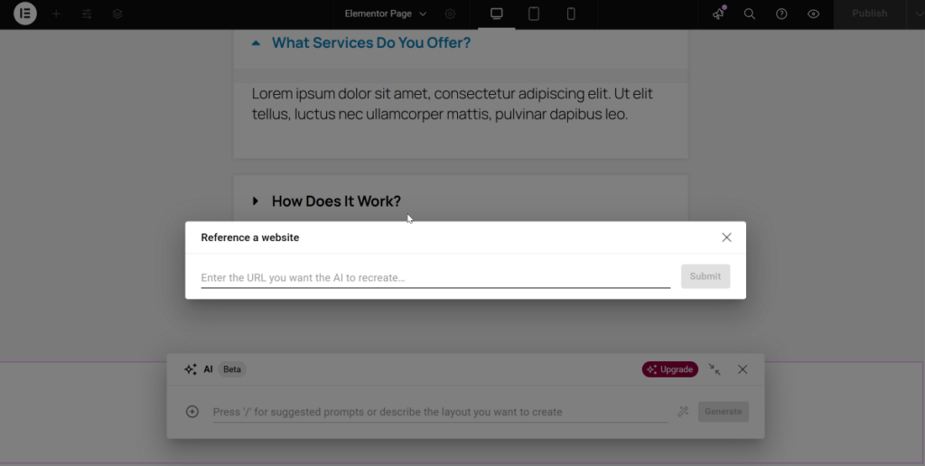 Elementor AI reference external website