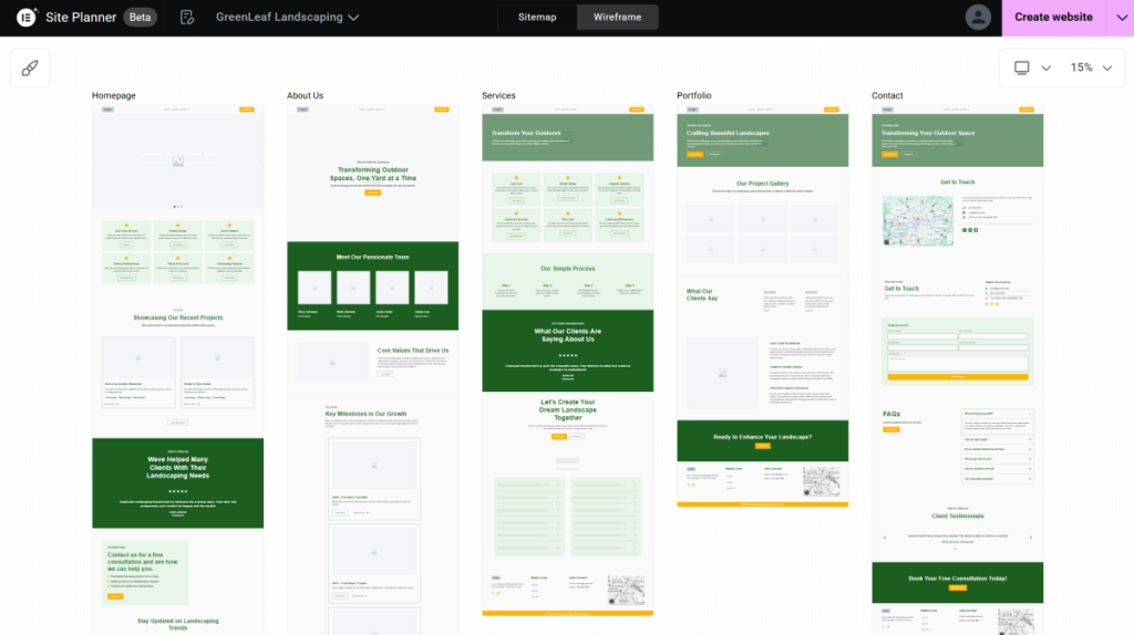 Elementor AI site planner wireframe