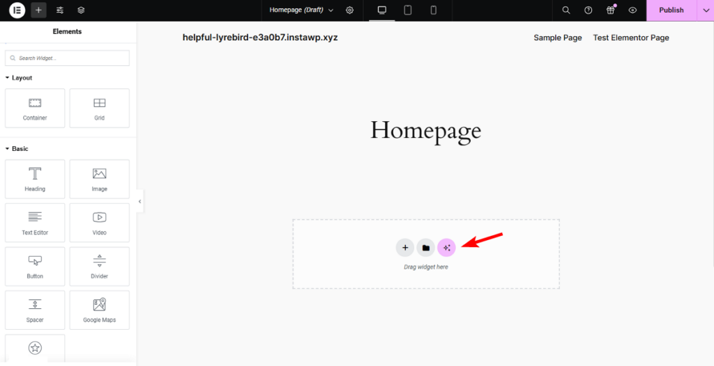 Elementor create a section with AI