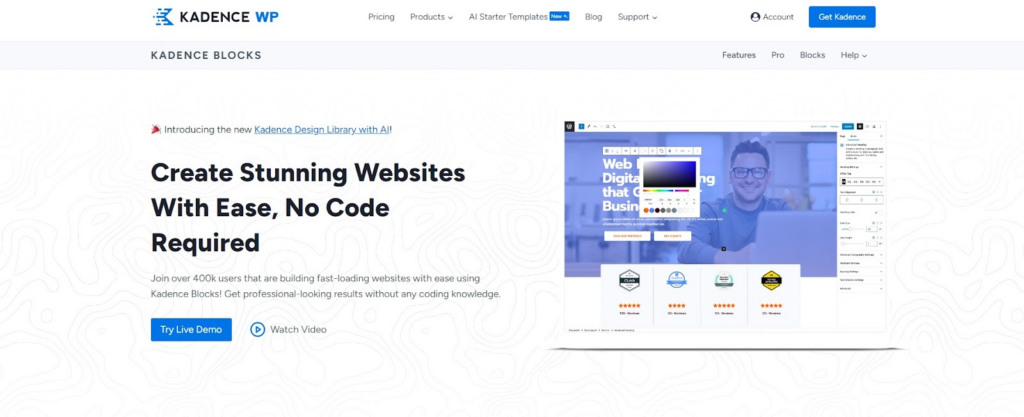 Kadence blocks landing page builder