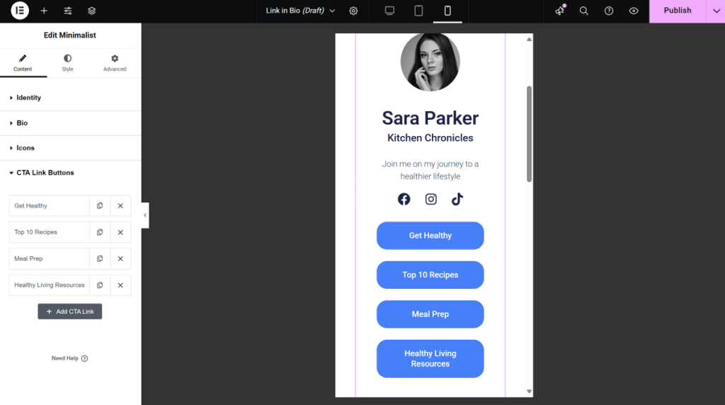 link in bio Elementor