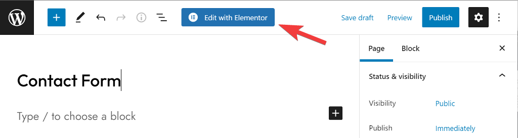 open new page in Elementor editor