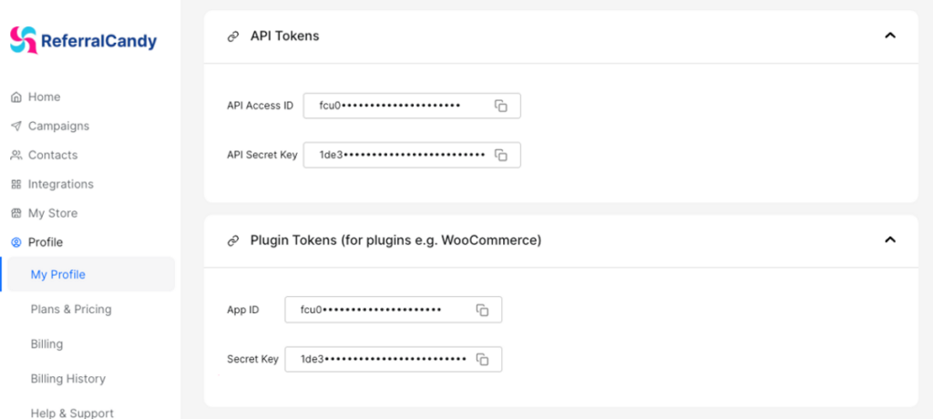 ReferralCandy copy app id and secret key for Woocommerce integration