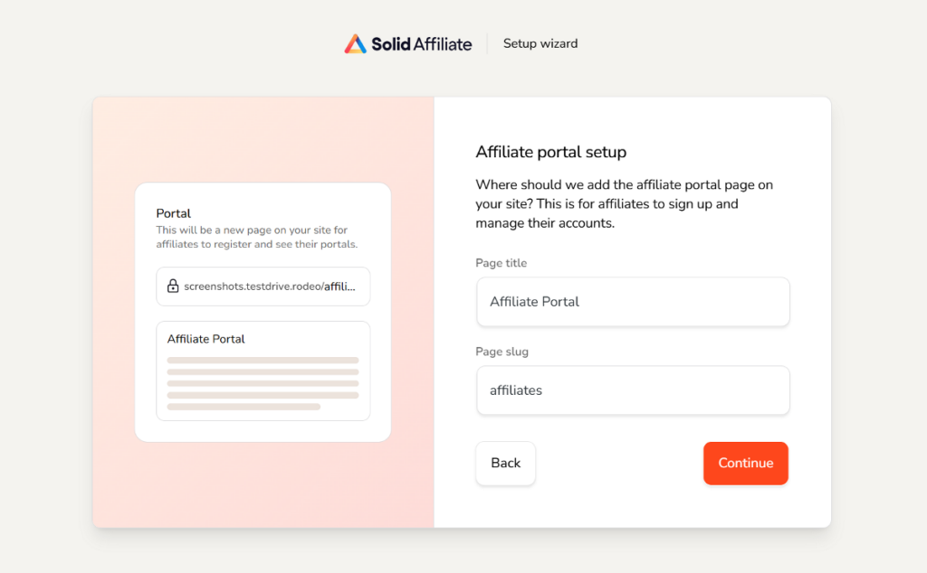 solid affiliate portal setup